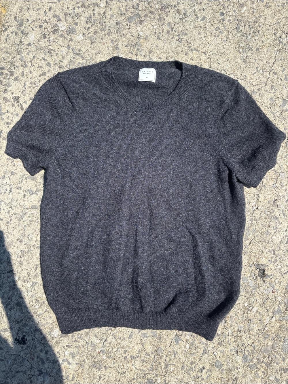 Paloma Fine Knit Charcoal Crewneck Short-Sleeve Sweater 100%cashmere